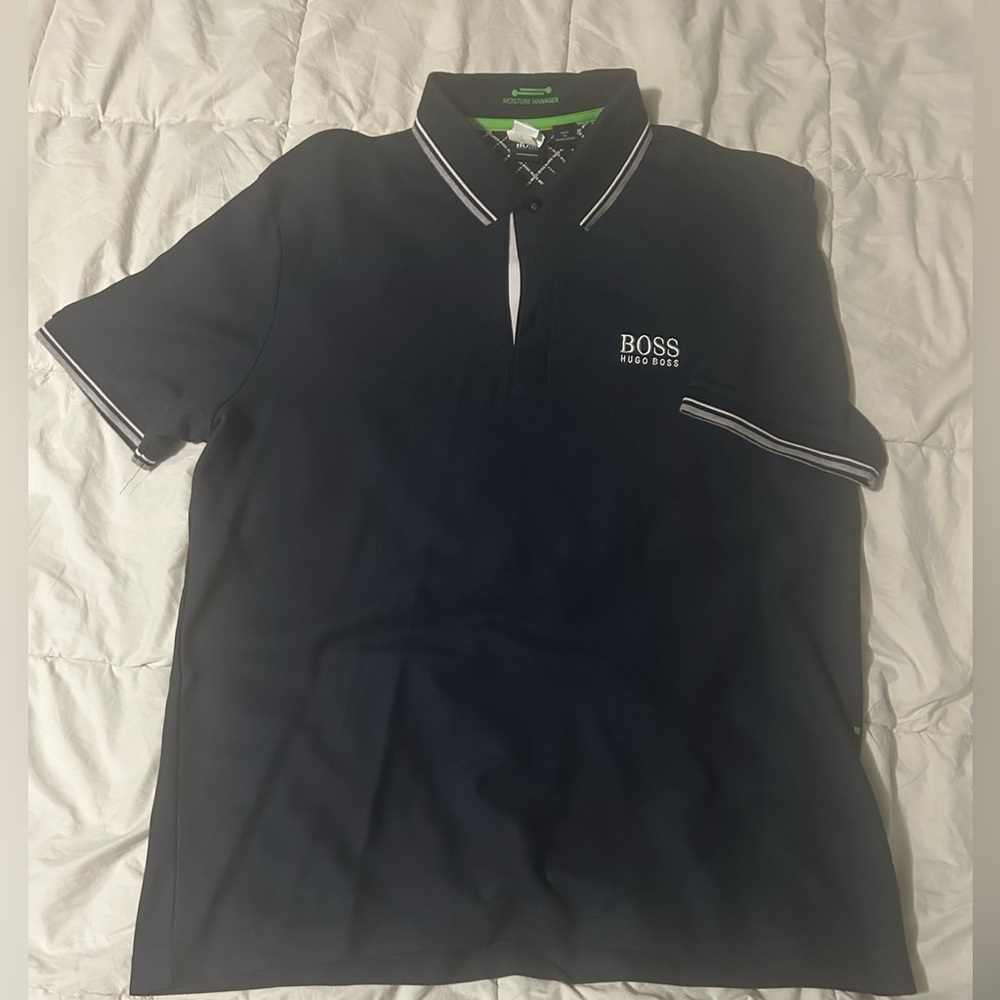 Hugo Boss Dark Blue Polo Shirt with White Accents